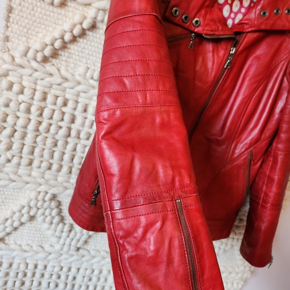Danier Red Leather Moto Jacket - Picture 2 of 7